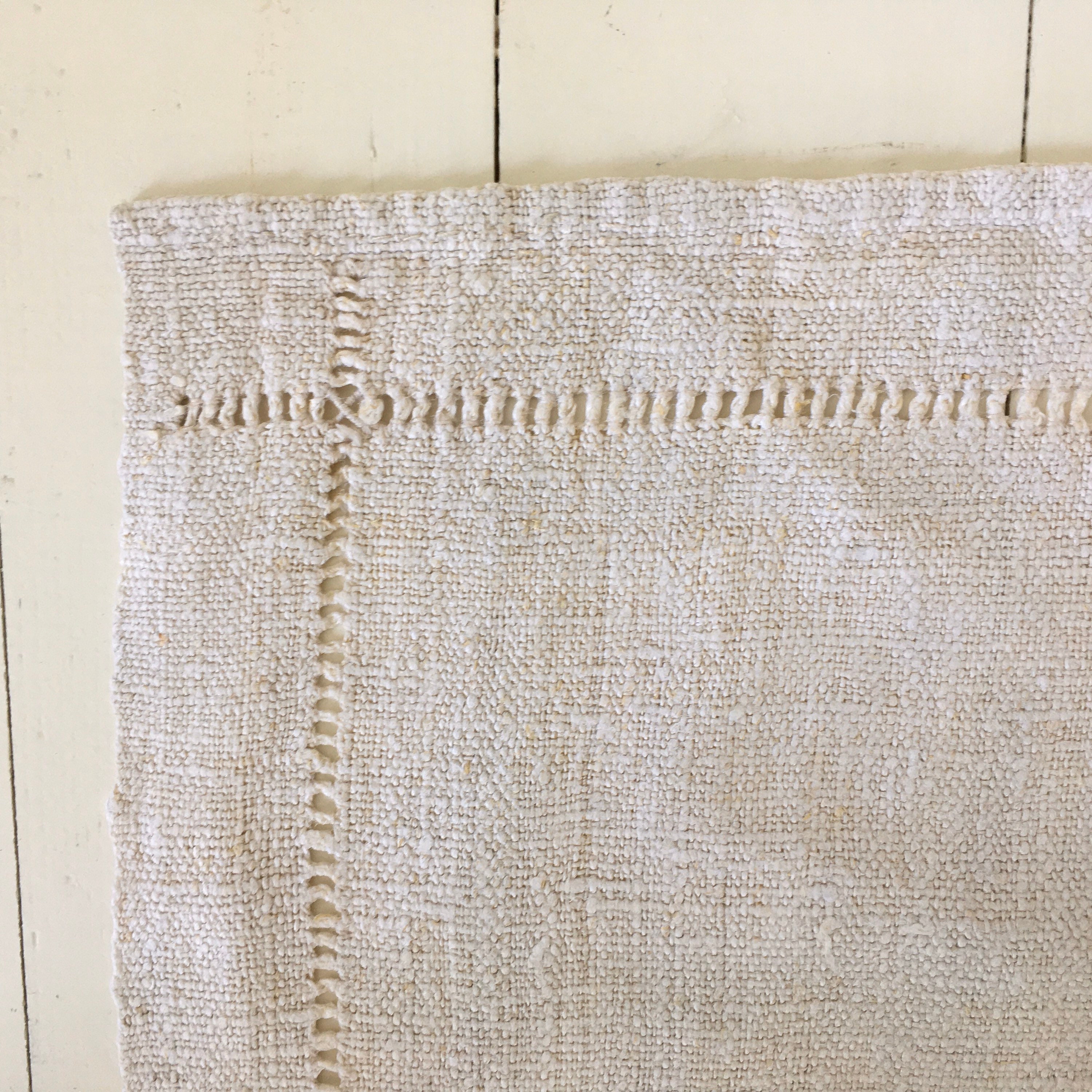 NNP2000 Handwoven Plain Textured Hand Spun Linen Napkin Open Threadwork Vintage Fabric Hand