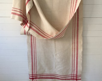 Red Bordered Stripe Sandy Narrow Linen Cart Cover Throw Upholstery Blinds Table Cloth  Bolsters  Curtains    Washed and ready to Go CCT2203