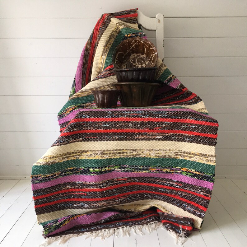 Vintage Swedish Rag Rug Orange Green Brown Stripey Rag Rug Etsy UK