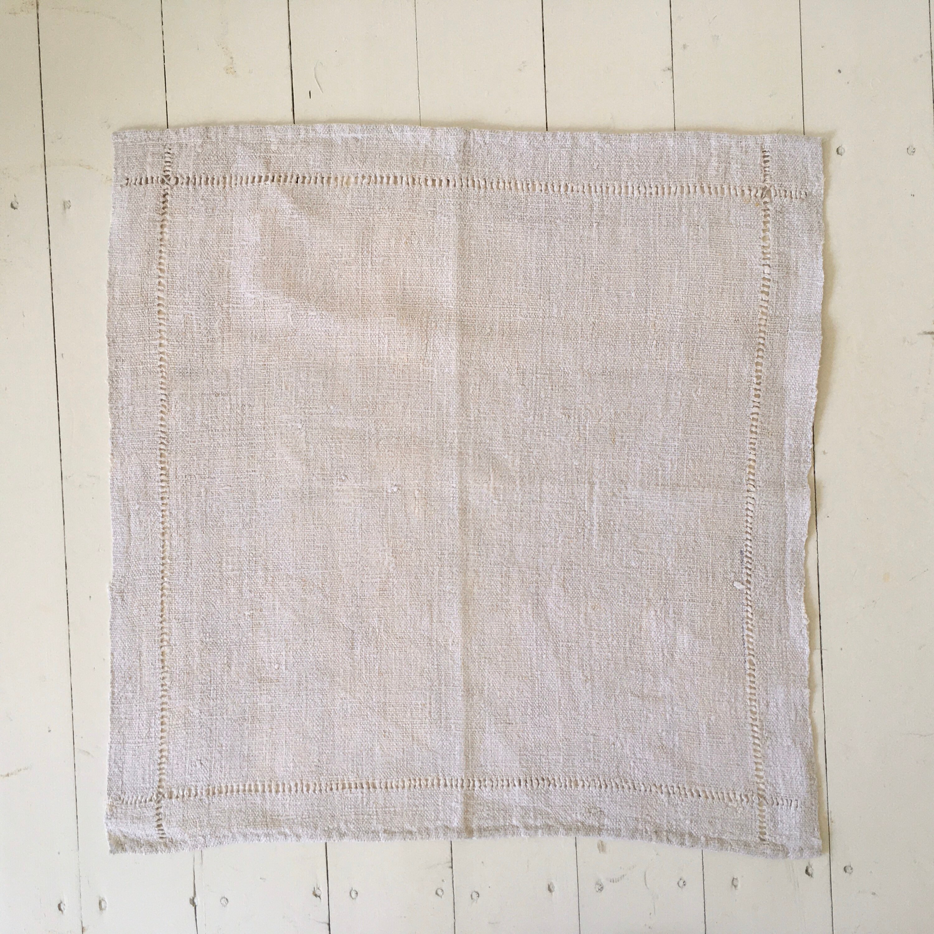 NNP2000 Handwoven Plain Textured Hand Spun Linen Napkin Open Threadwork Vintage Fabric Hand