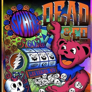 Jackpot Bear - Versión Red Bear - Cartel oficial del concierto de residencia de Dead & Co. SPHERE con licencia de REONEGRO: Fecha: 2025 Las Vegas