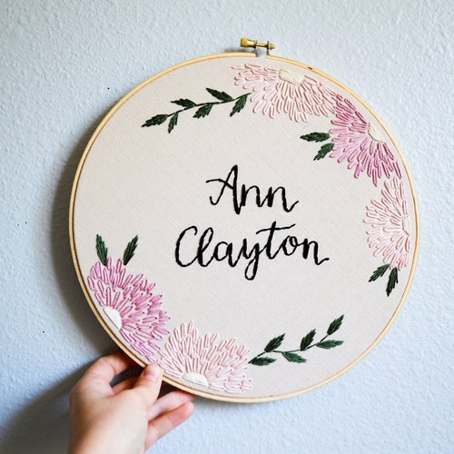 Custom Name Embroidery Hoop Floral Embroidery Hoop Nursery Etsy