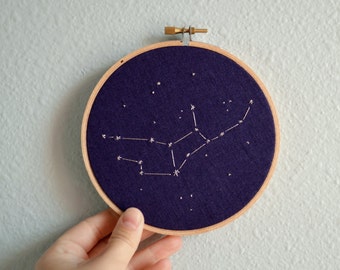 Virgo Constellation Embroidery Hoop Art - Zodiac Star Sign, Astrology Wall Hanging, Hand Embroidered Virgo Gift, Starry Sky