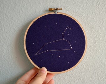 Leo Constellation Embroidery Hoop Art - Zodiac Star Sign, Astrology Wall Hanging, Hand Embroidered Leo Gift, Starry Sky