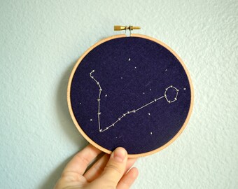 Pisces Constellation Embroidery Hoop Art - Zodiac Star Sign, Astrology Wall Hanging, Hand Embroidered Leo Gift, Starry Sky