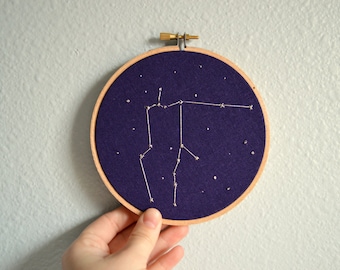 Aquarius Constellation Embroidery Hoop Art - Zodiac Star Sign, Astrology Wall Hanging, Hand Embroidered Aquarius Gift, Starry Sky