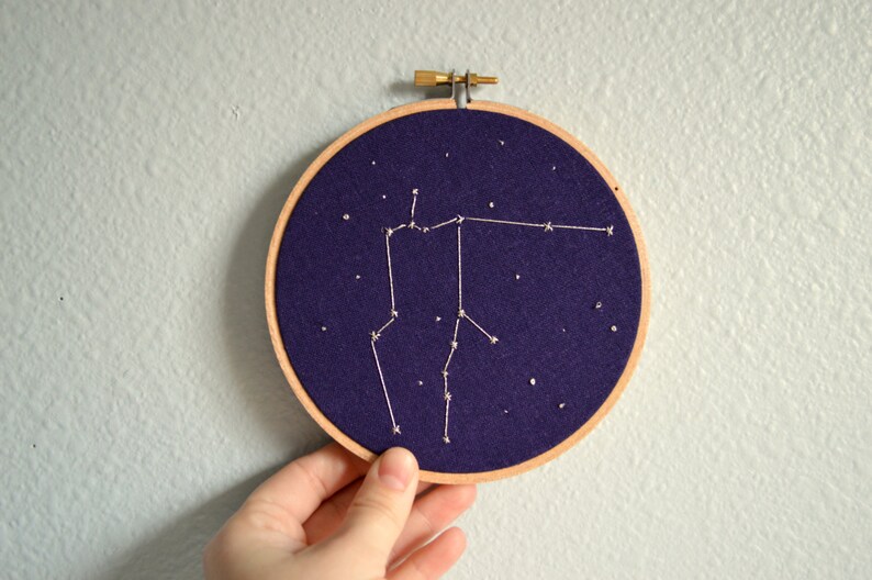 Aquarius Constellation Embroidery Hoop Art Zodiac Star Sign, Astrology Wall Hanging, Hand Embroidered Aquarius Gift, Starry Sky image 1