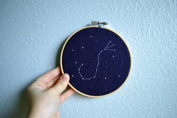 chainstitch embroidery Zodiac signs mini embroidered hoop