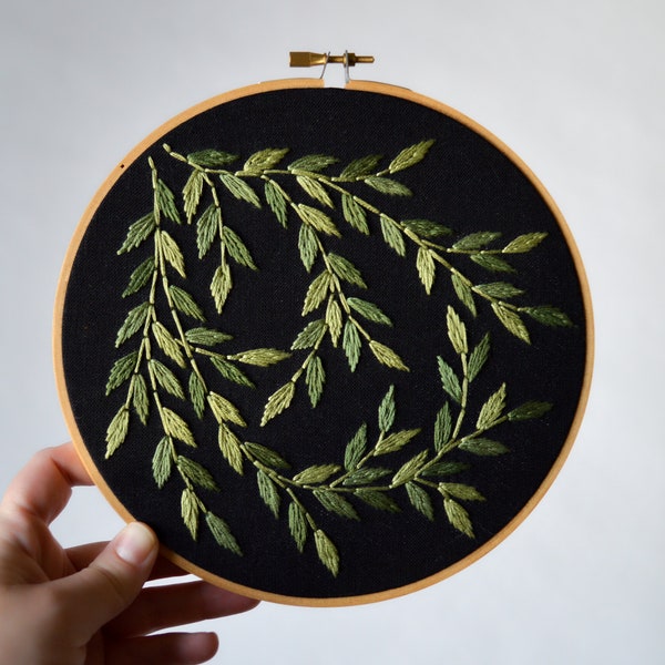 Vines all over - 7 inch embroidery hoop by Breezebot Punch, foliage forest artwork, natural realistic wall hanging,