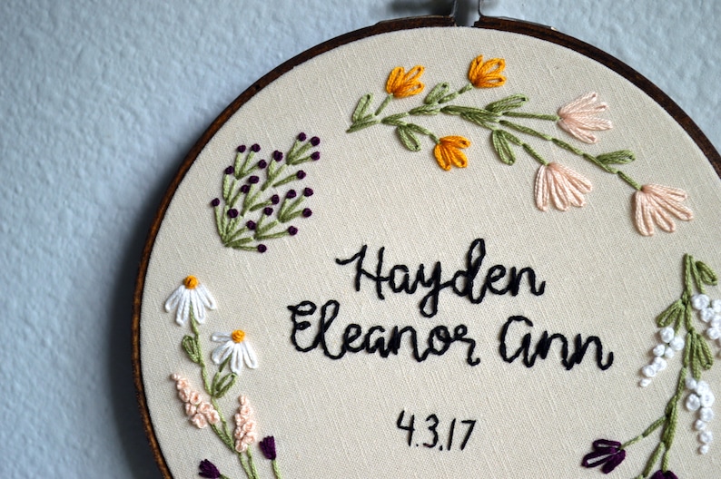 Custom Name Embroidery Hoop Baby Name Embroidery Nursery Etsy