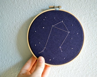 Libra Constellation Embroidery Hoop Art - Zodiac Star Sign, Astrology Wall Hanging, Hand Embroidered Libra Gift, Starry Sky