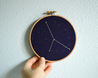 Cancer Constellation Embroidery Hoop Art - Zodiac Star Sign, Astrology Wall Hanging, Hand Embroidered Cancer Gift, Starry Sky