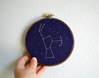 Orion Constellation Embroidery Hoop Art - Zodiac Star Sign, Astrology Wall Hanging, Hand Embroidered Orion Gift, Starry Sky