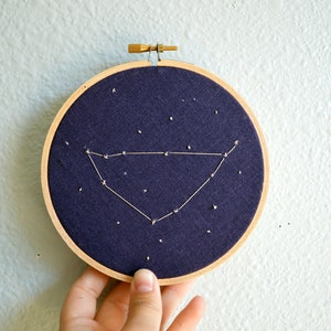 Capricorn Constellation Embroidery Hoop Art - Zodiac Star Sign, Astrology Wall Hanging, Hand Embroidered Capricorn Gift, Starry Sky