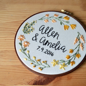 Wedding Embroidery Hoop Custom with Couple's Names, Newlywed Gift, Wedding Anniversary Gift, Custom Names Sign, Floral Wreath Embroidery image 5