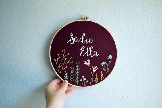 Baby Name Embroidery Hoop Art Custom name embroidery new baby
