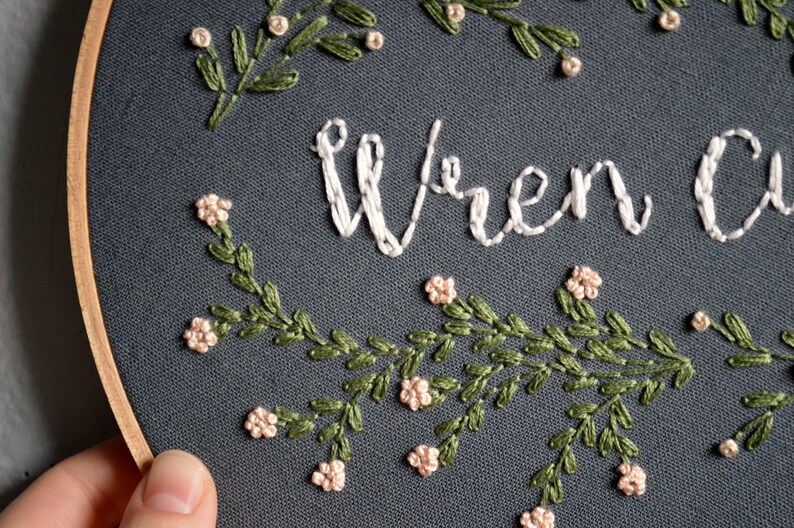 Custom Name Embroidery Hoop Botanical Art Baby Name Wall Etsy