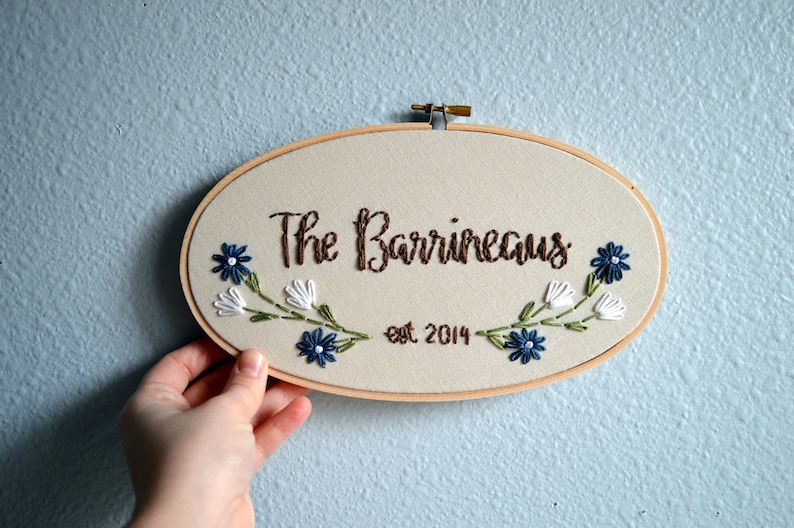 Custom Wedding Embroidery Hoop, Anniversary Gift, Oval Embroidery Hoop, Stitched Art, Family Name Sign, Housewarming Gift, Mustard Wall Art image 3