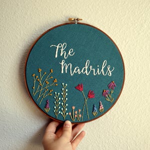 Custom Name Embroidery Hoop, Baby Name Embroidery, Nursery Wall Art, Embroidery Hoop Art, Baby Shower Gift, Wildflower Name Sign image 3