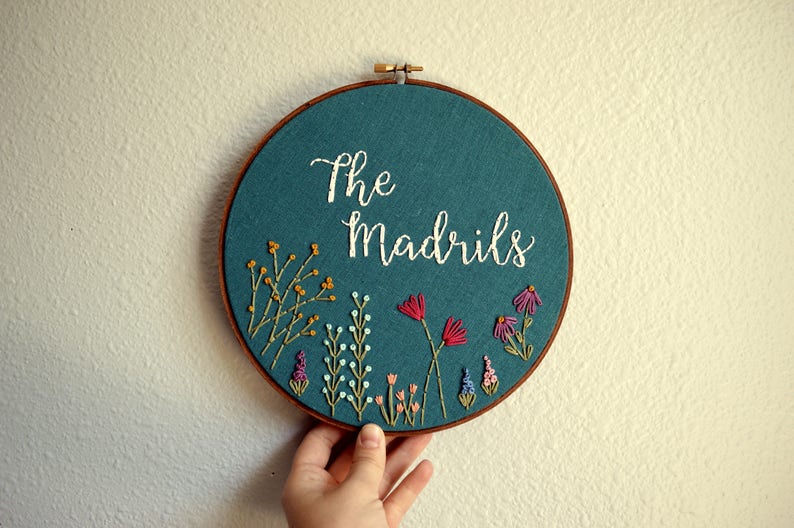 Custom Name Embroidery Hoop, Baby Name Embroidery, Nursery Wall Art, Embroidery Hoop Art, Baby Shower Gift, Wildflower Name Sign image 3