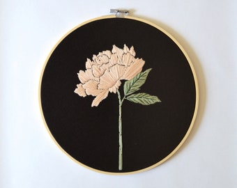 Peony #2 - Embroidery Hoop, Handstitched wildflower, Minimal Wall Art, Home decor, moody artwork, one of a kind, ooak, handmade