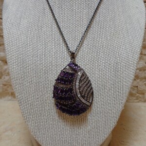 Amethyst, Oxidized Sterling Silver and CZ Necklace on 16 inch chain