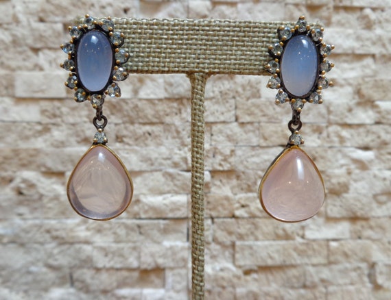 Rose Quartz, Blue Chalcedony and Aquamarine Earri… - image 3