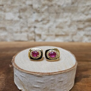 Pretty Ruby and Pave stud cz earrings in 14k Yellow Gold Vermeil
