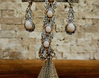 Pretty Vintage Jewelry set earrings and bracelet pink two tone