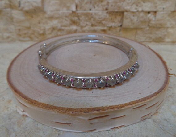 Small Labradorite and Ruby Bangle in Sterling Sil… - image 3