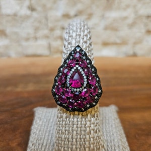 Ruby and Pave CZ Ring in Oxidized Sterling Silver Size 8