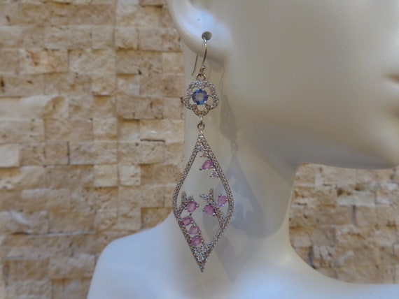 Natural Pink Sapphire and Tanzanite Earrings in 1… - image 1
