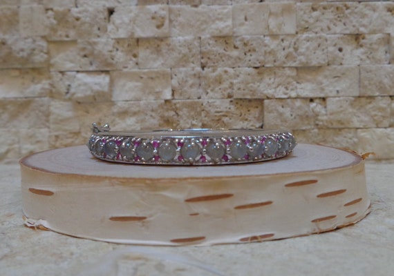 Small Labradorite and Ruby Bangle in Sterling Sil… - image 4