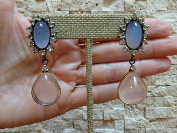 Rose Quartz, Blue Chalcedony and Aquamarine Earri… - image 2