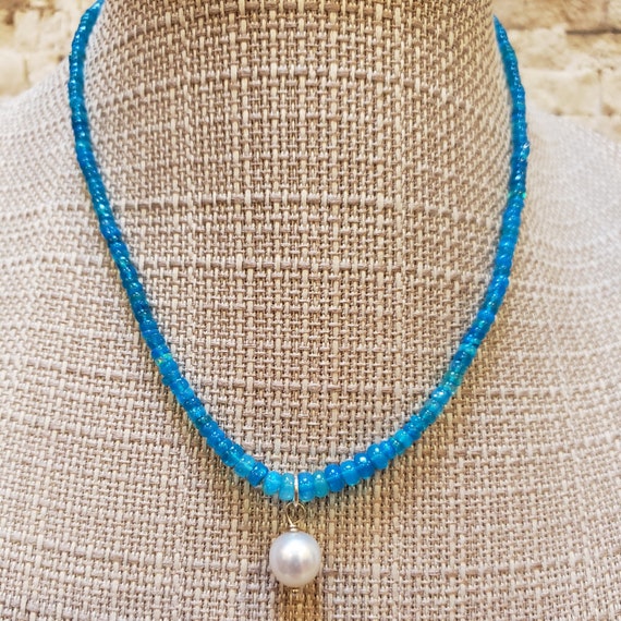 Blue Fire Opal Strand with White South Sea Pearl … - image 2