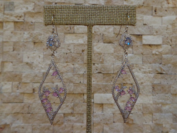 Natural Pink Sapphire and Tanzanite Earrings in 1… - image 2
