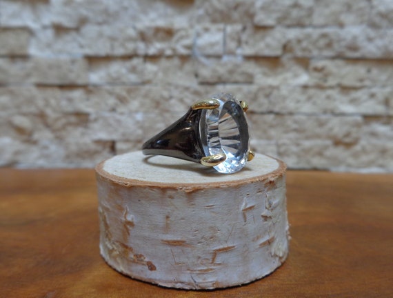Multi Faceted White Quartz Ring in Oxidized Sterl… - image 2