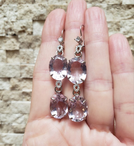 Rose Quartz Earrings in 14k White Gold Vermeil - image 1