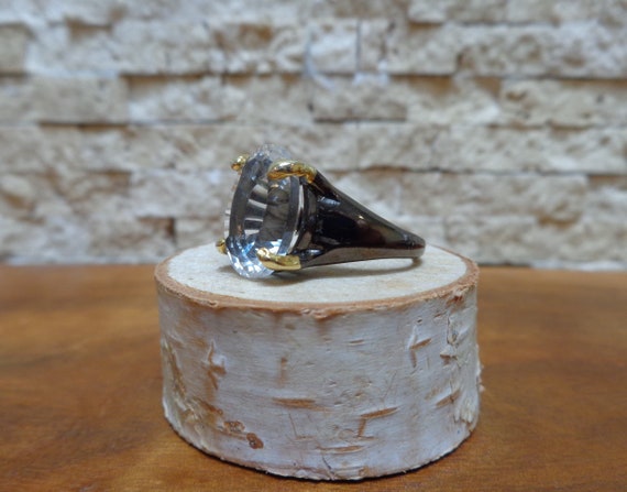 Multi Faceted White Quartz Ring in Oxidized Sterl… - image 3