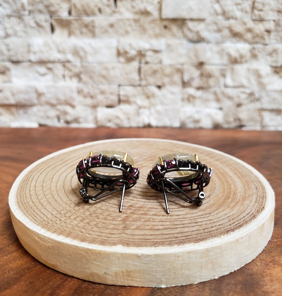 Rutilated Quartz, Blue Sapphire and Ruby Earrings… - image 2