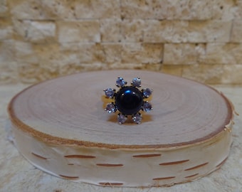 Black Freshwater Pearl and natural Tanzanite set in Sterling Silver and 18K Vermeil, size 6