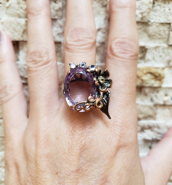 Amethyst, Peridot, Tanzanite and Aquamarine ring … - image 4