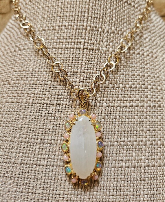 Rainbow Moonstone, Pink Opal and Fire Opal Pendant