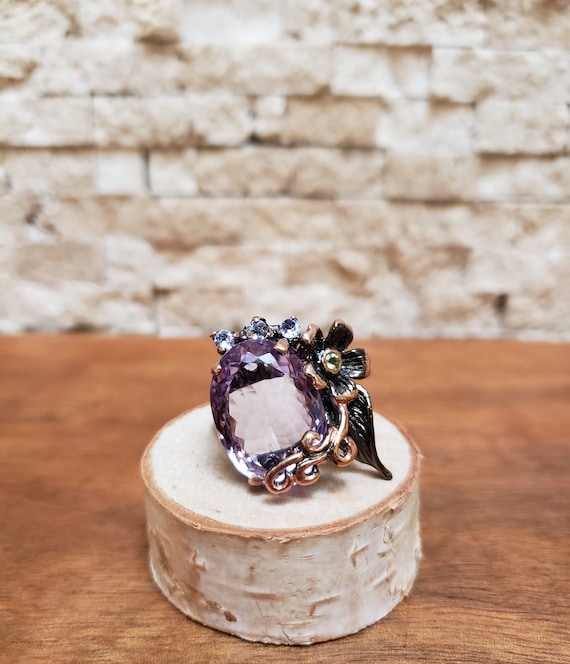 Amethyst, Peridot, Tanzanite and Aquamarine ring … - image 2