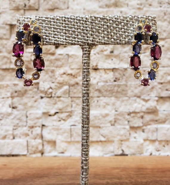 Tanzanite, Rhodolite Garnet and Iolite Stud Earrin