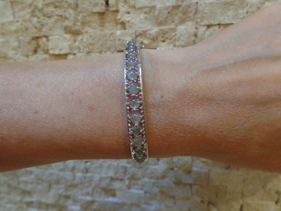 Small Labradorite and Ruby Bangle in Sterling Sil… - image 1