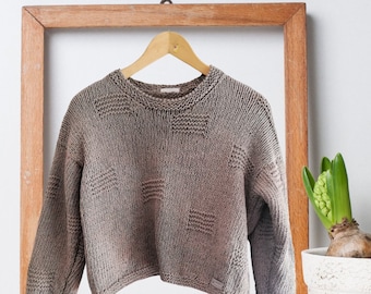 Pullover in cotone riciclato, lavorato a maglia. Maglioncino grigio estivo pronto da spedire. Maglieria sostenibile, Regalo vegan unisex