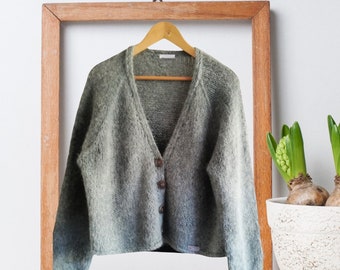Knitted elegant cardigan V neck. Light knit pullover in alpaca and silk. Made to order