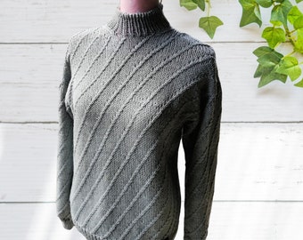 Maglione classico in lana merino, lavorato a mano su ordinazione, maglia unisex collo alto con moritvo aran