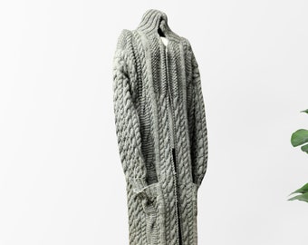 Aran knit coat to order, Wool cable knit long cardigan, High Fashion luxury clothing, 7th anniversary gift for him for her, gay friendly